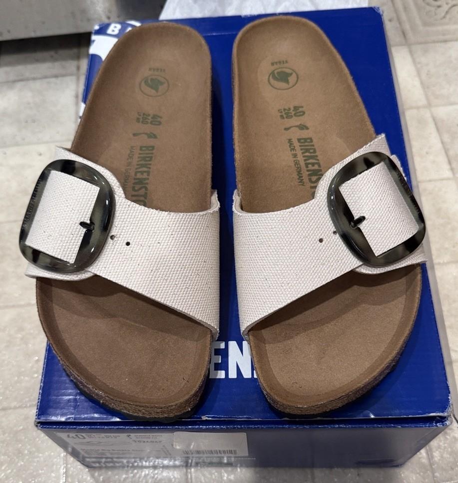 Birkenstock Madrid Vegan Big Buckle Rivet Logo Canvas Eggshell Canvas Size9 EU40