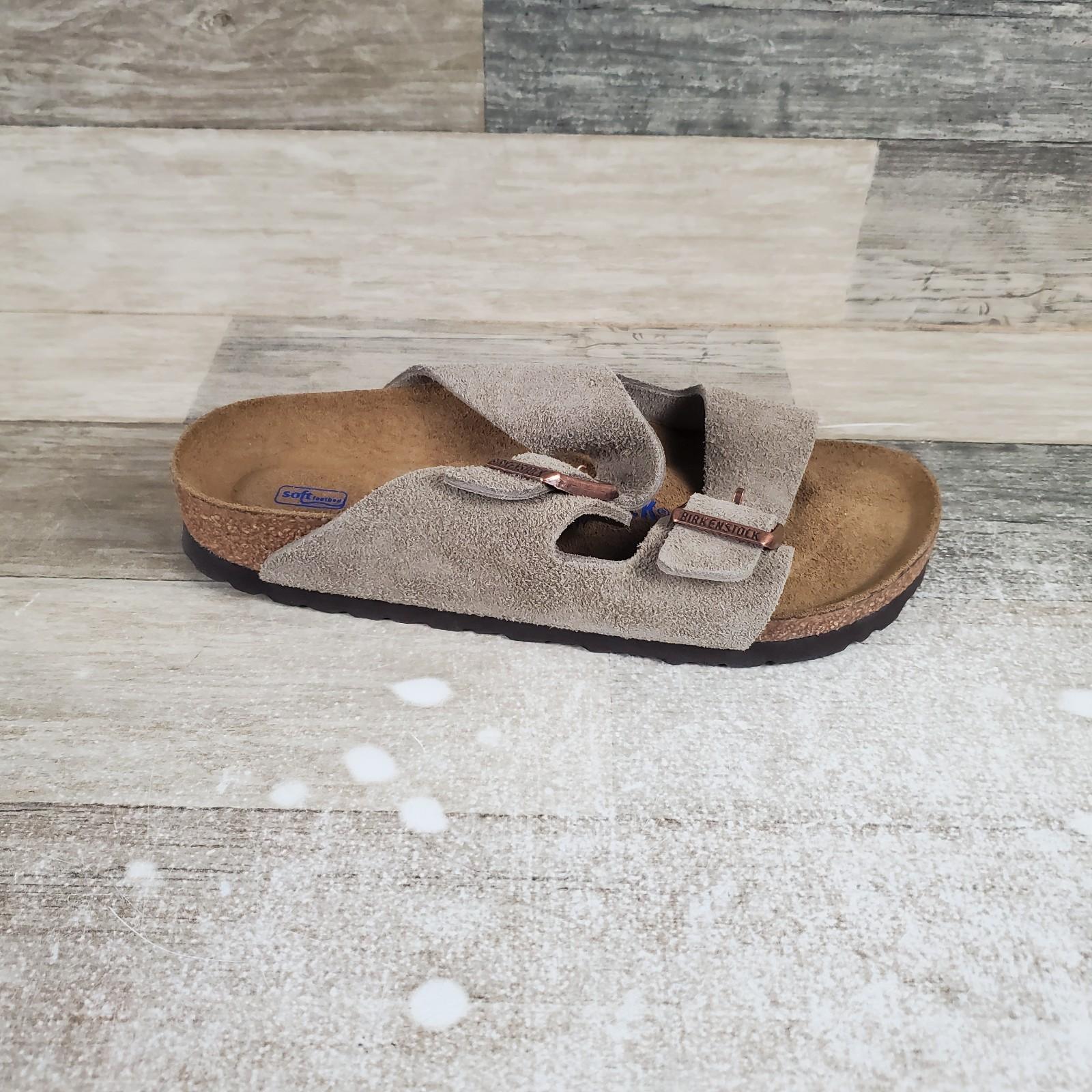 Birkenstock Arizona Womens Slides Sandals Sz 5 Narrow Taupe Suede Adjustable