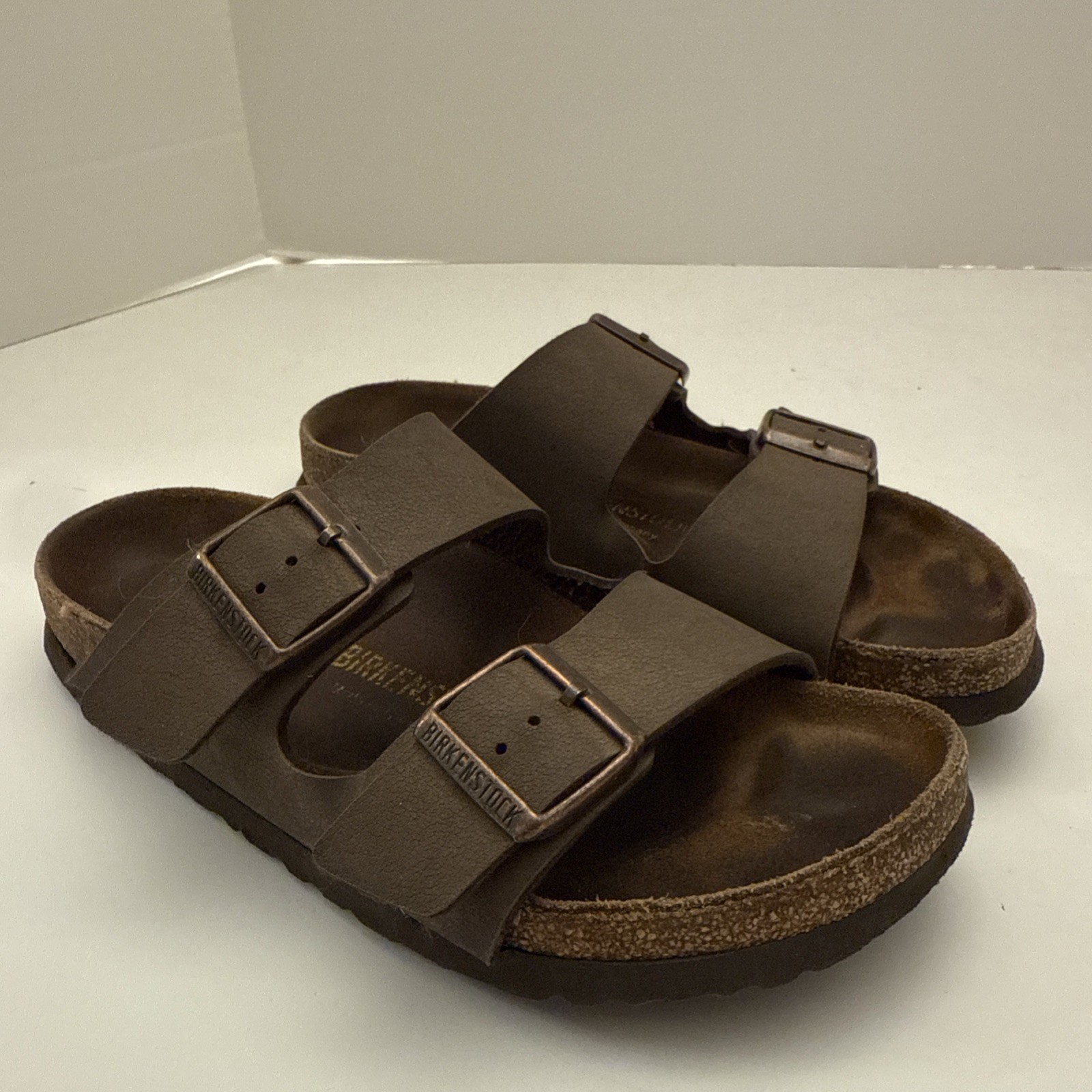 Womens Birkenstock Arizona Brown Leather Soft Footbed Slide Sandals Size EU 38