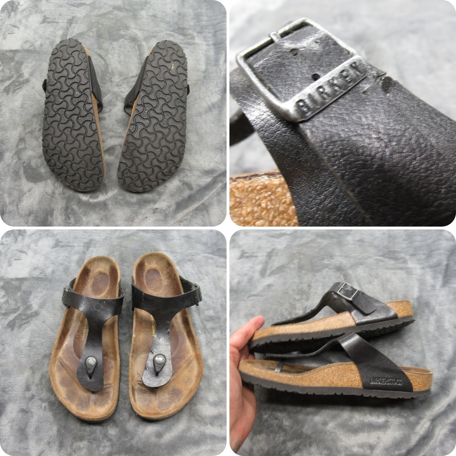 Birkenstock Gizeh Sandals Womens 8 Mens 6 Black Leather Thong Classic Comfort