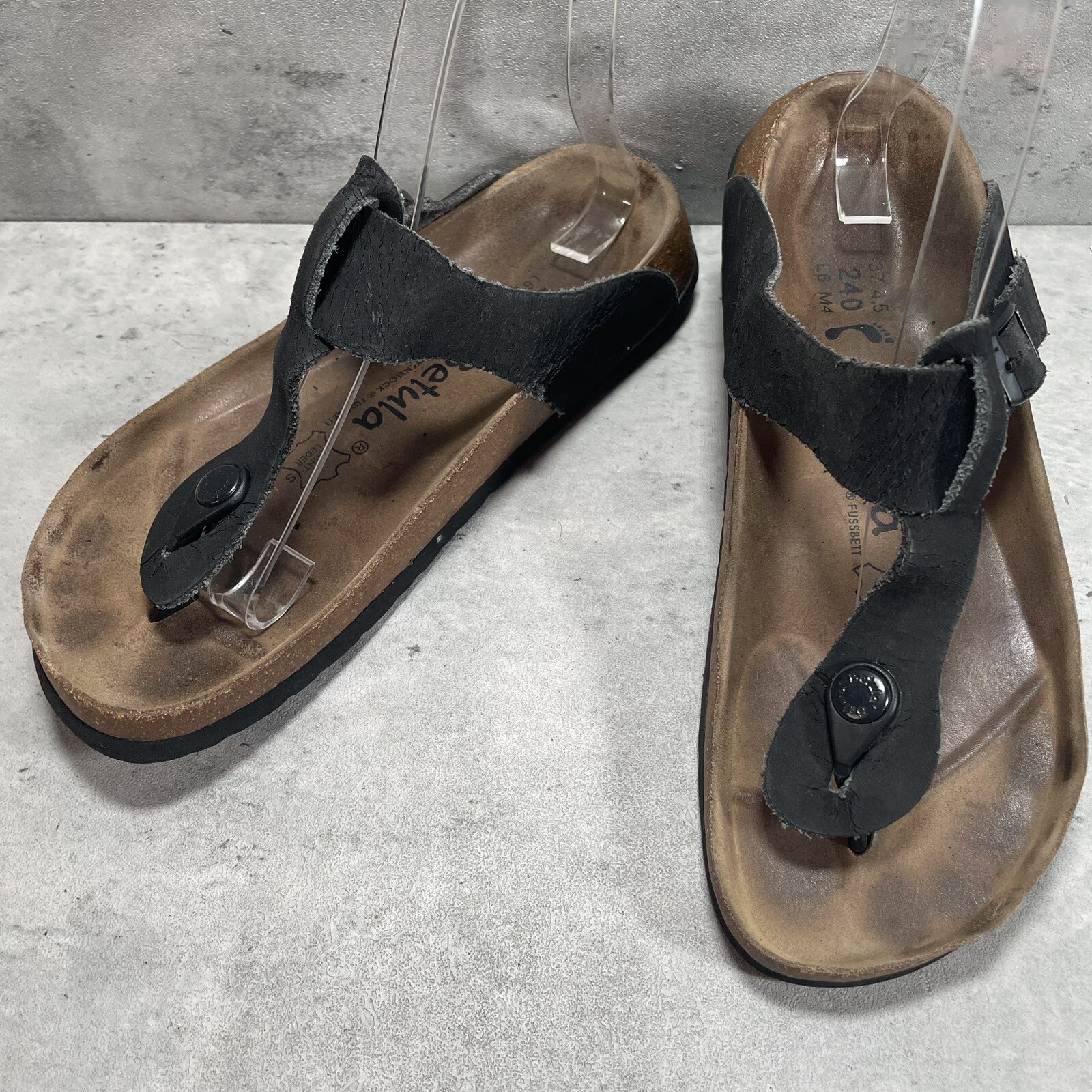 Birkenstock Gizeh Betula Black Leather Nubuck Thong Sandals Womens Sz EU 37 US 6