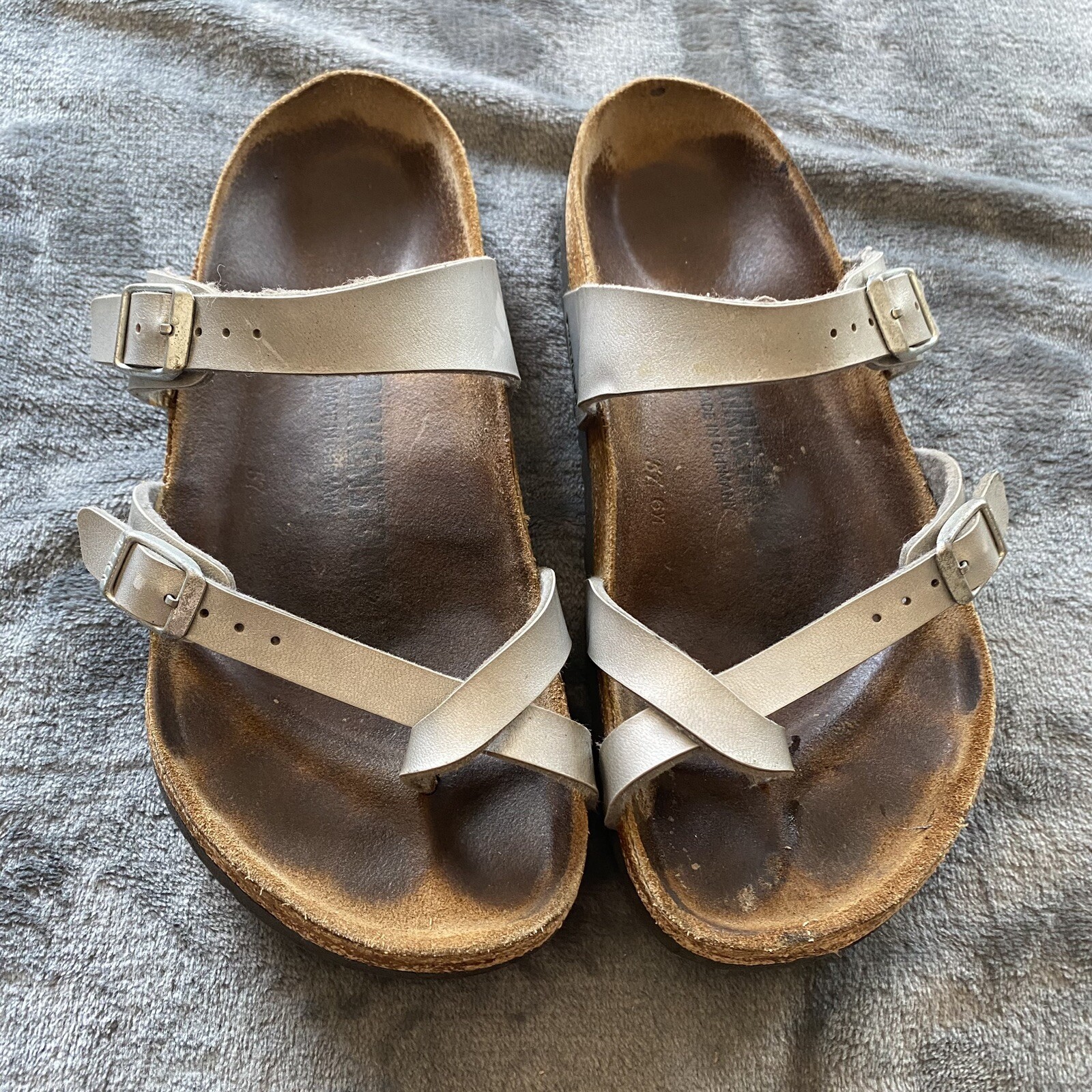 Birkenstock Mayari Sandals Womens  37 6 Silver Buckle Double Strap Toe Loop