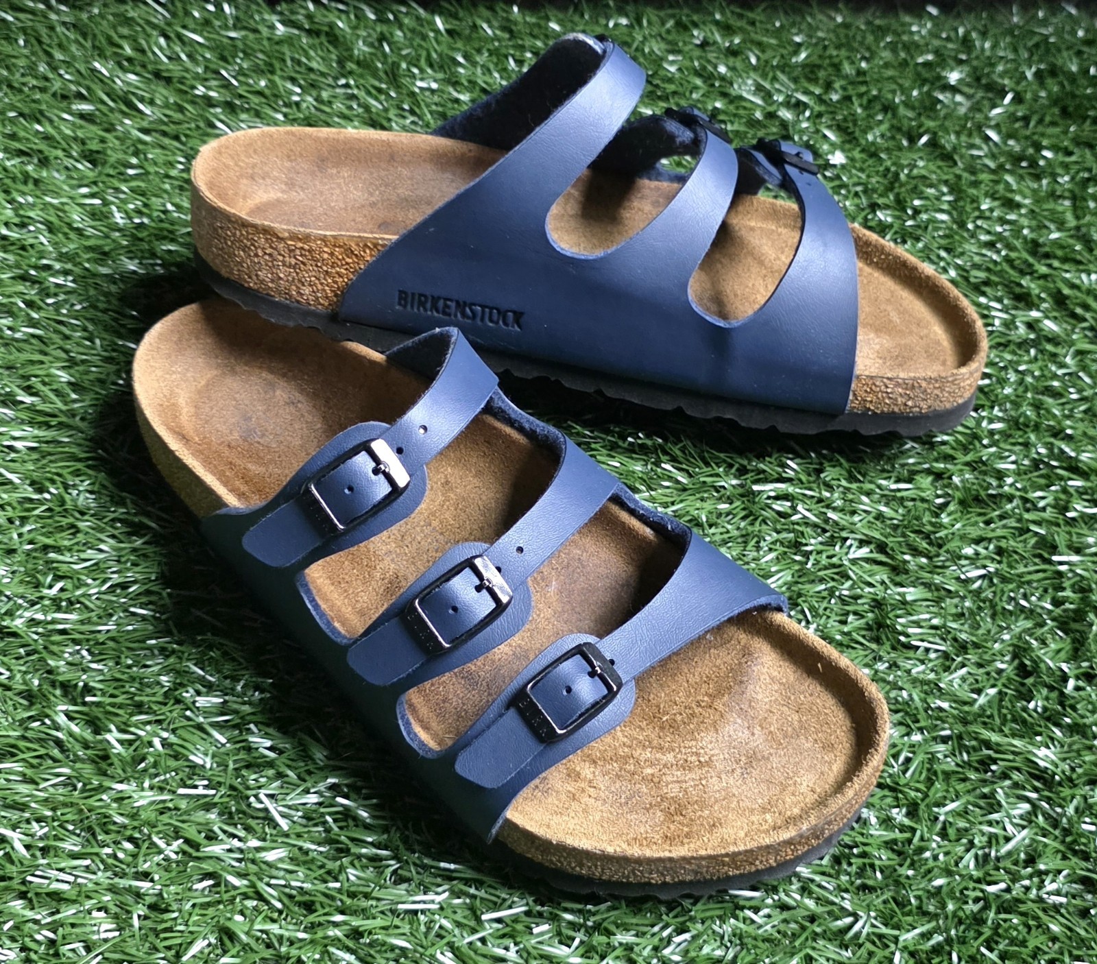 Birkenstock Florida Tripple Strap Navy Sandals Soft Footbed Womens 39 8 8.5 R