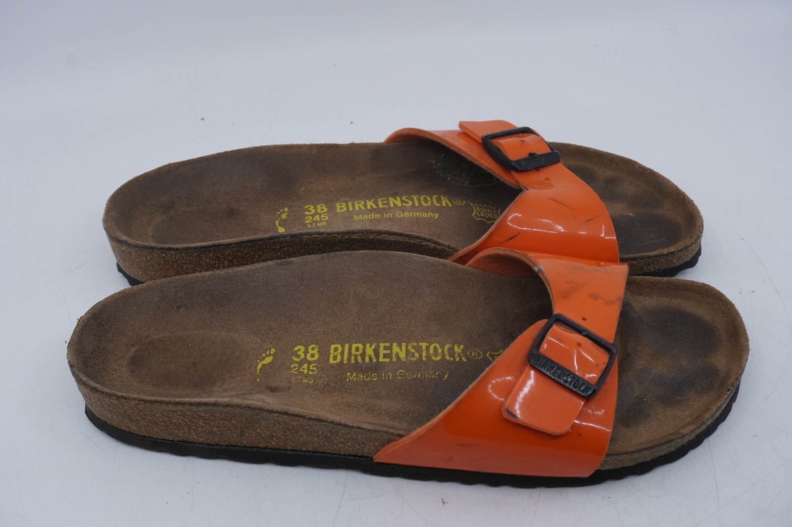 Birkenstock Madrid Birko-Flor Slide Sandal Women Sz 38/7 Neon Orange Summer Boho