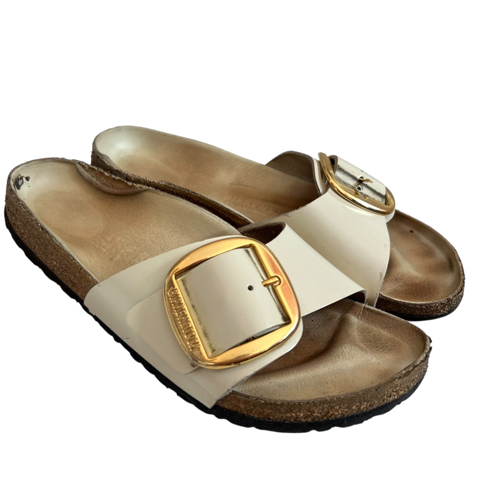 Birkenstock Madrid Big Buckle sandals 41 10 narrow cream white leather slides