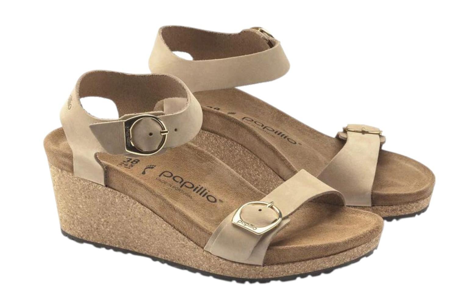 Birkenstock Papillio Soley Wedge Sandal Sandcastle Nubuck Leather, Size 40