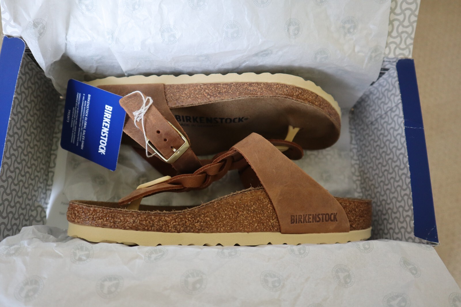 NIB  BIRKENSTOCK  Gizeh Braided Oiled Leather – Cognac  SIZE  36   5-5.5 REGULAR