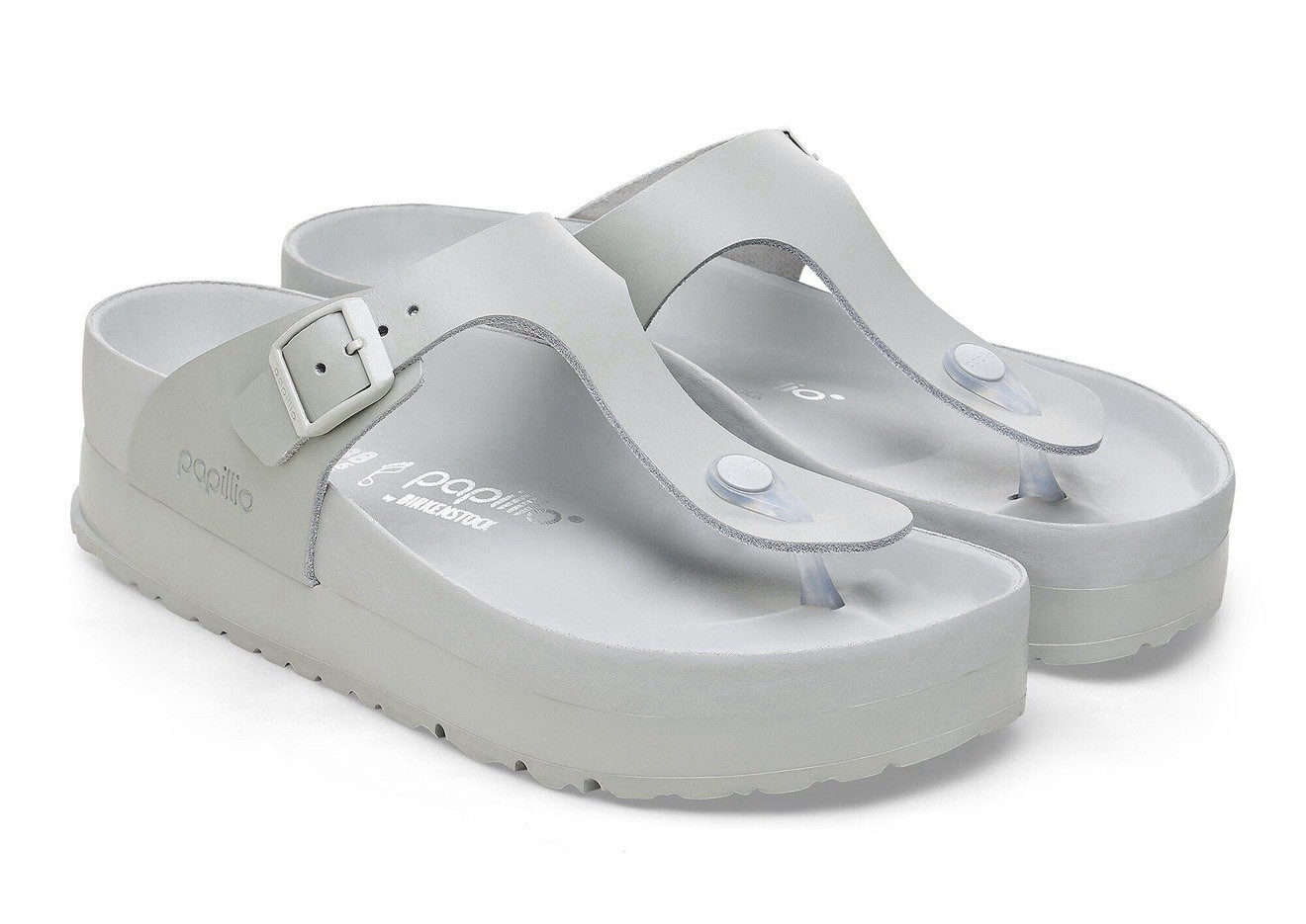 Birkenstock Gizeh Flex Platform Leather Mineral Grey Size 38 EU NWT