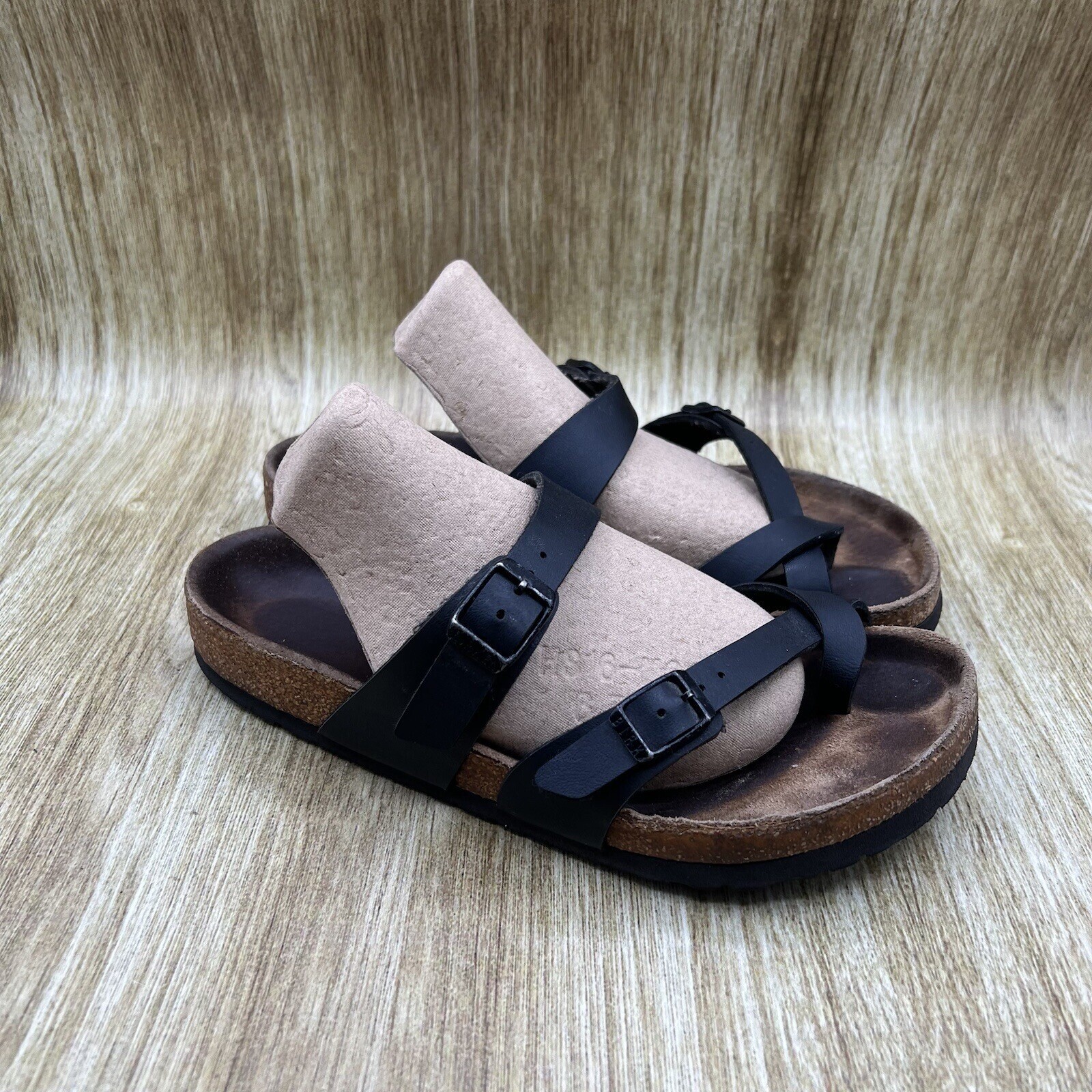 Birkenstock Mayari Sandals Women’s Size 6 Size 37 Black Strappy Buckle Toe Loop
