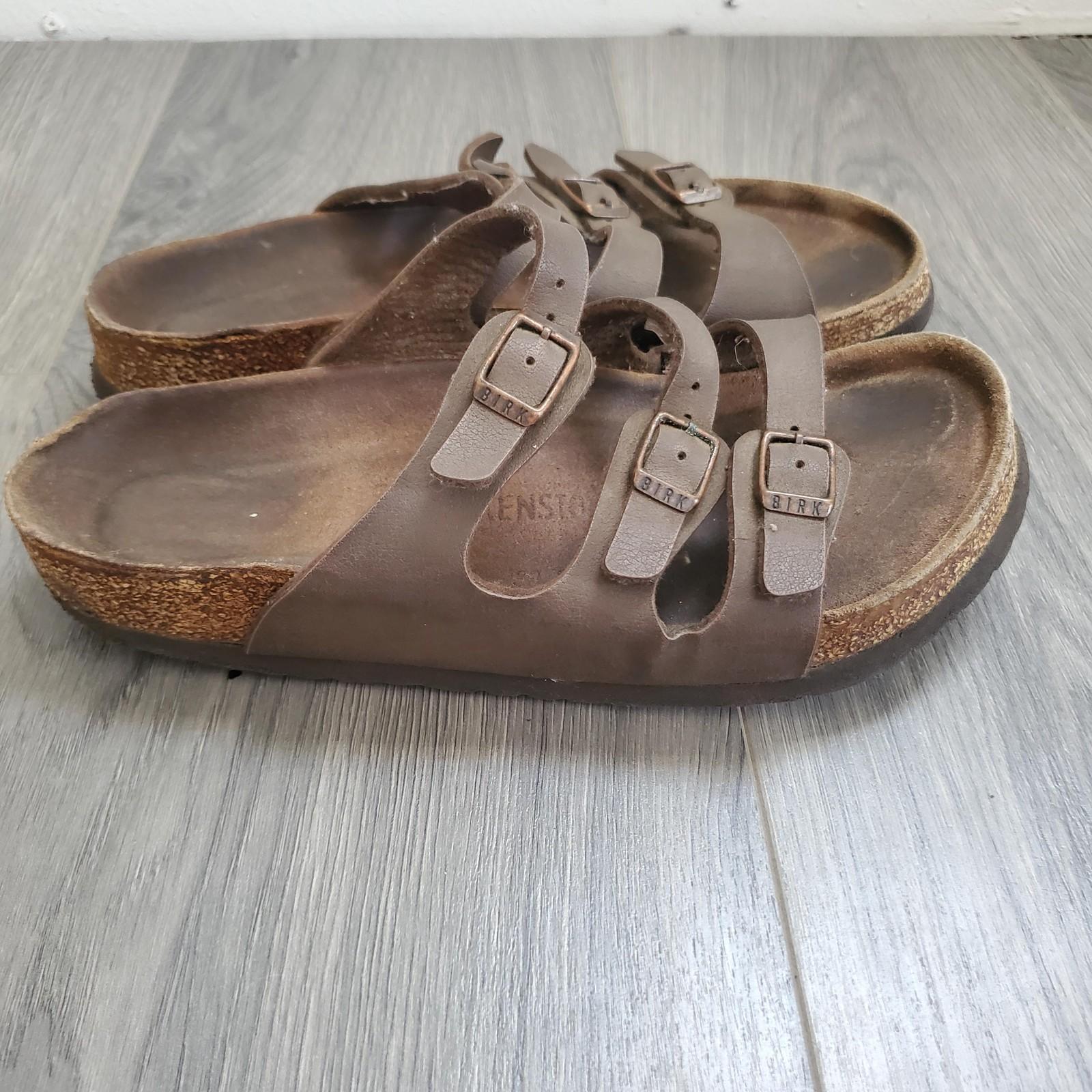 Birkenstock Florida Sandals Womens Size 38 Brown Triple Strap Cork Footbed Shoes