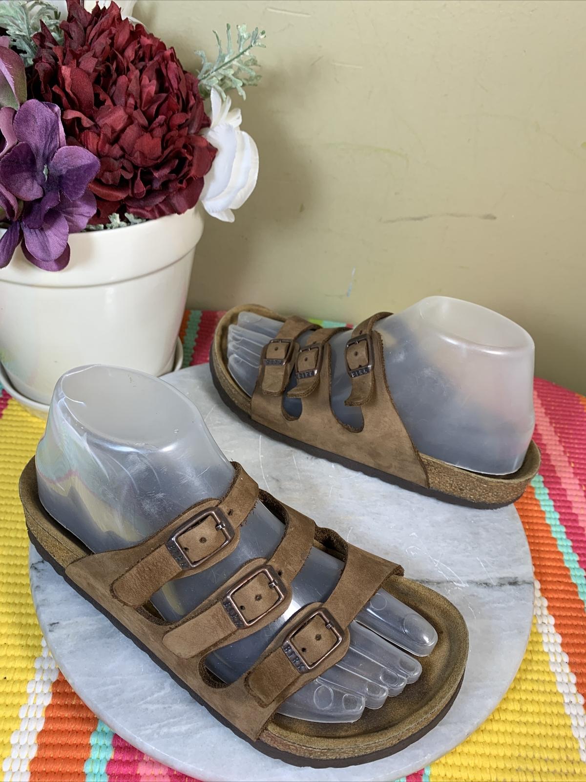 Birkenstock Florida Brown Leather Triple Straps Slide Sandals Women’s EU 36 US 5