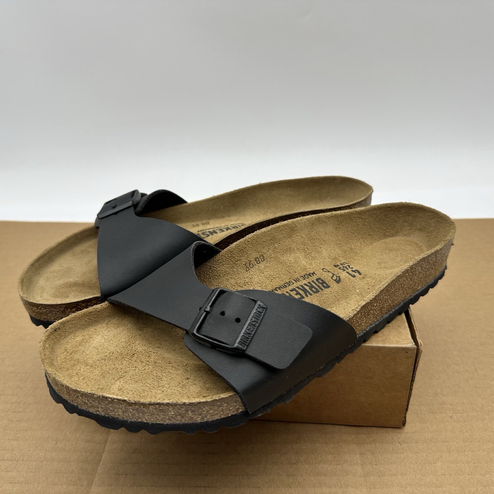 Women Birkenstock Madrid Black Slides Adjustable Sandals Original Look NWOB