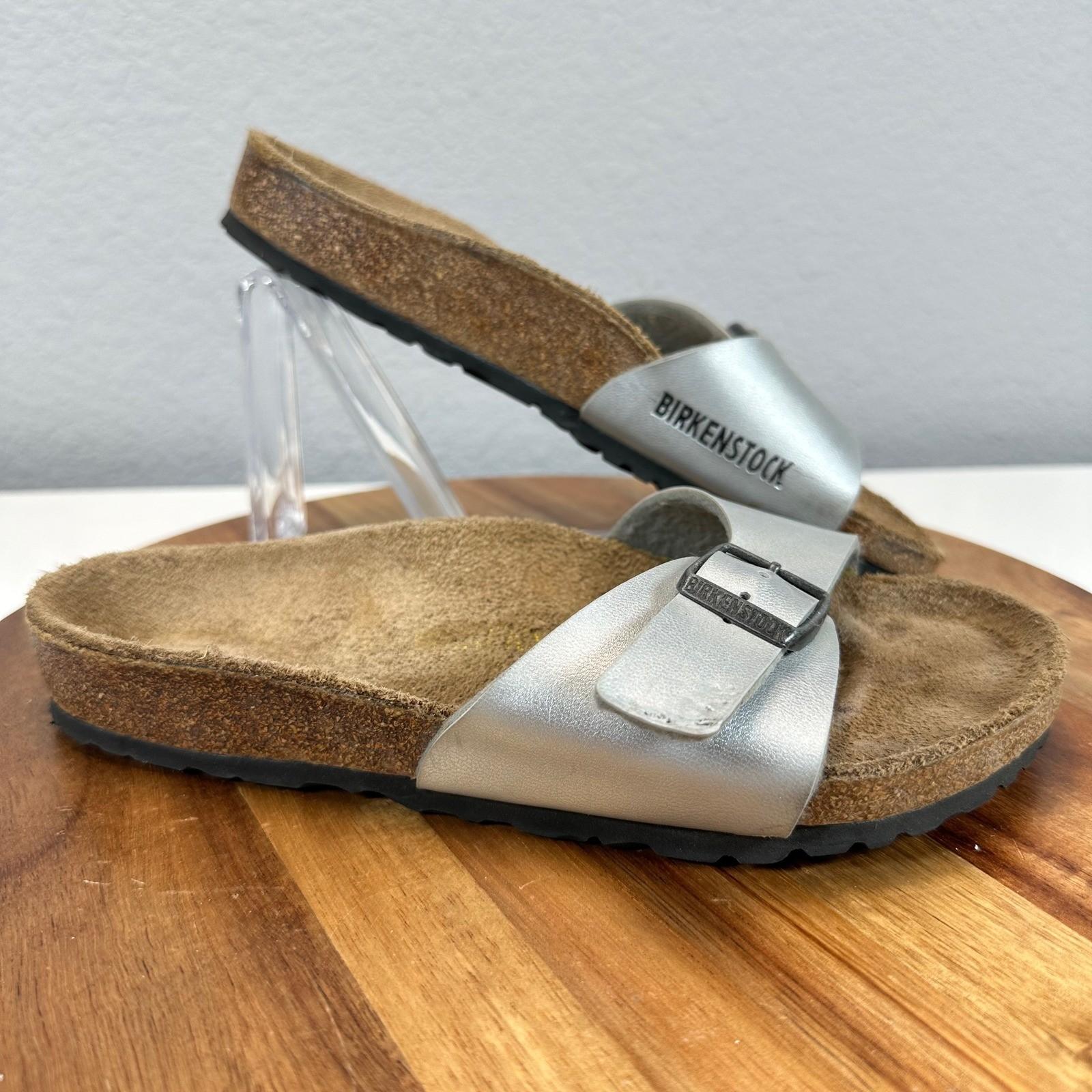 Birkenstock Madrid Silver Metallic One Strap Sandals Slides Womens 35 (4-4.5)