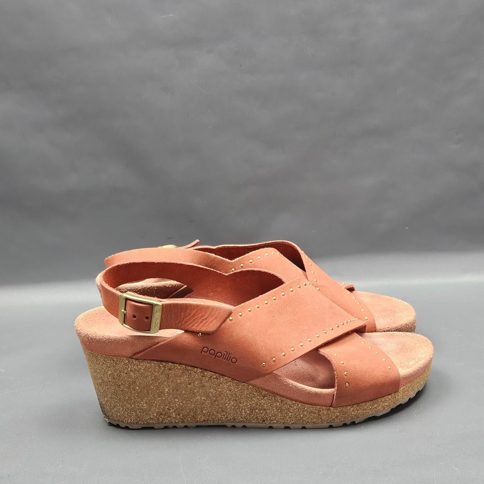Birkenstock Papillio Samira Wedge Sandals Womens 9 Pink Nubuck Buckle Slingback