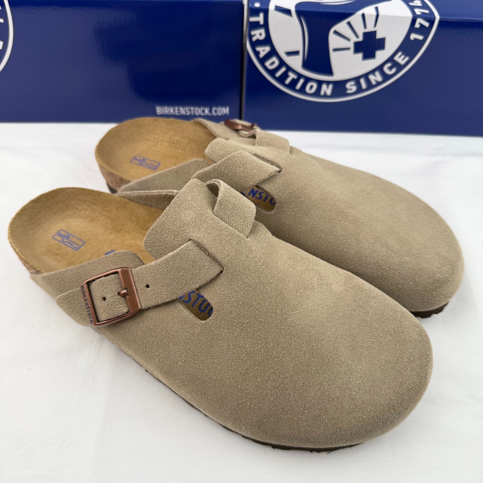 Birkenstock Boston Taupe Suede Leather Soft Footbed Clog Select Size