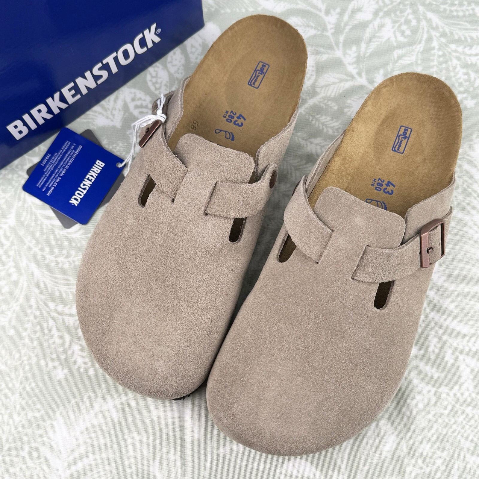 Birkenstock Boston Taupe Suede Soft Footbed Men’s Clog Shoes Wide Size 42-45