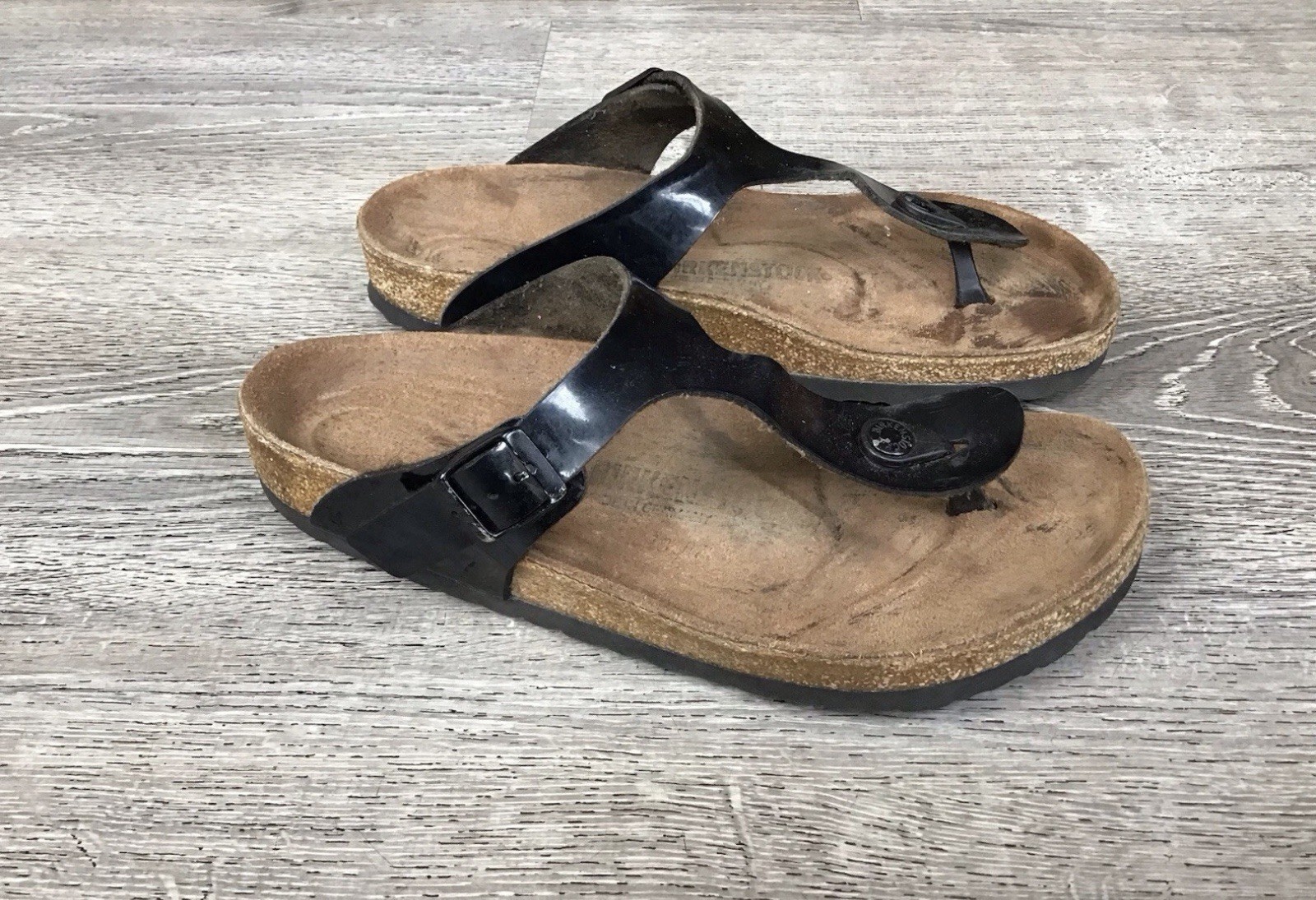 Birkenstock Gizeh Sandals Womens Size 8 39 Black Leather Comfort Thong Slides