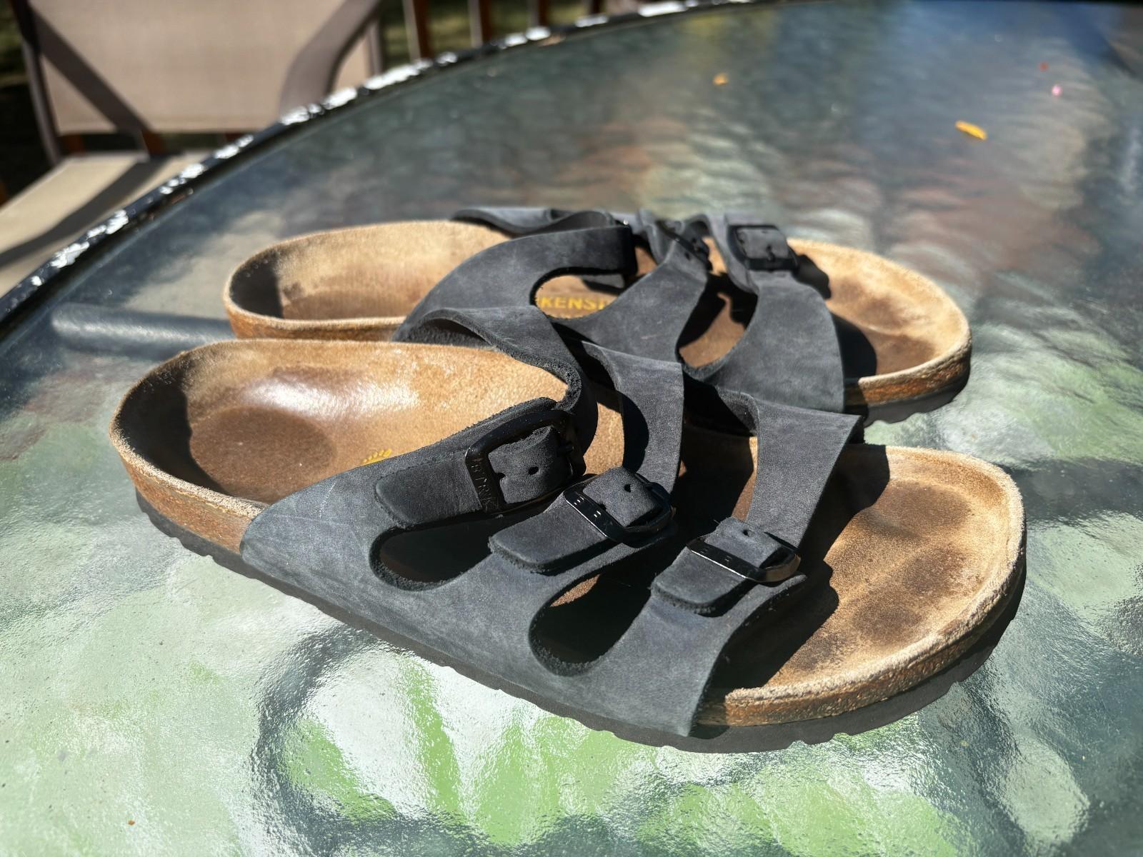 Birkenstock Florida Triple Strap Womens Suede Sandals Dull Navy Blue Size 38