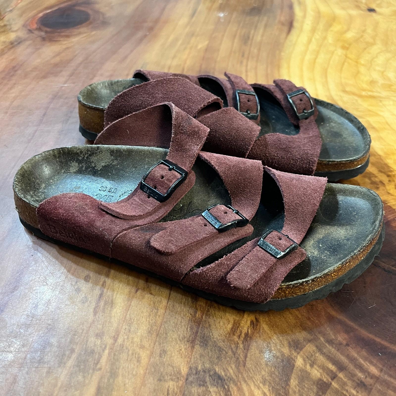 Birkenstock Florida Sandals Thong US 7 Suede 3 Strap Betula Red