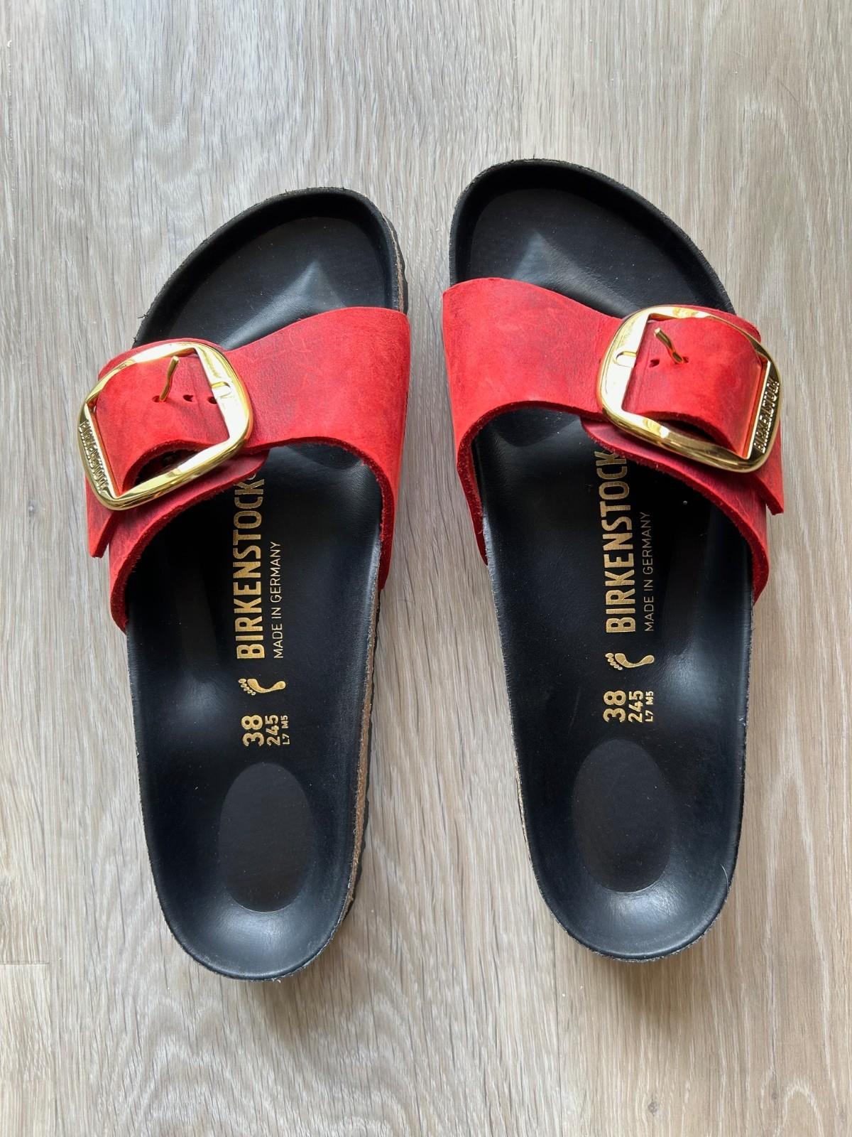 Birkenstock Madrid Big Buckle Sandals Red Leather Woman US 7 Birkenstock Sandals