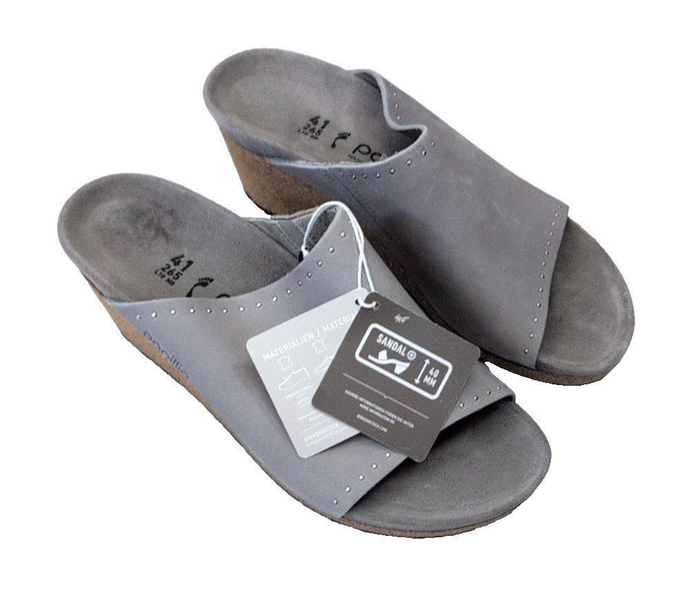 Birkenstock Papillio Namica Rivet Womens Wedge Heel Sandal Stone Gray – 41 (10)