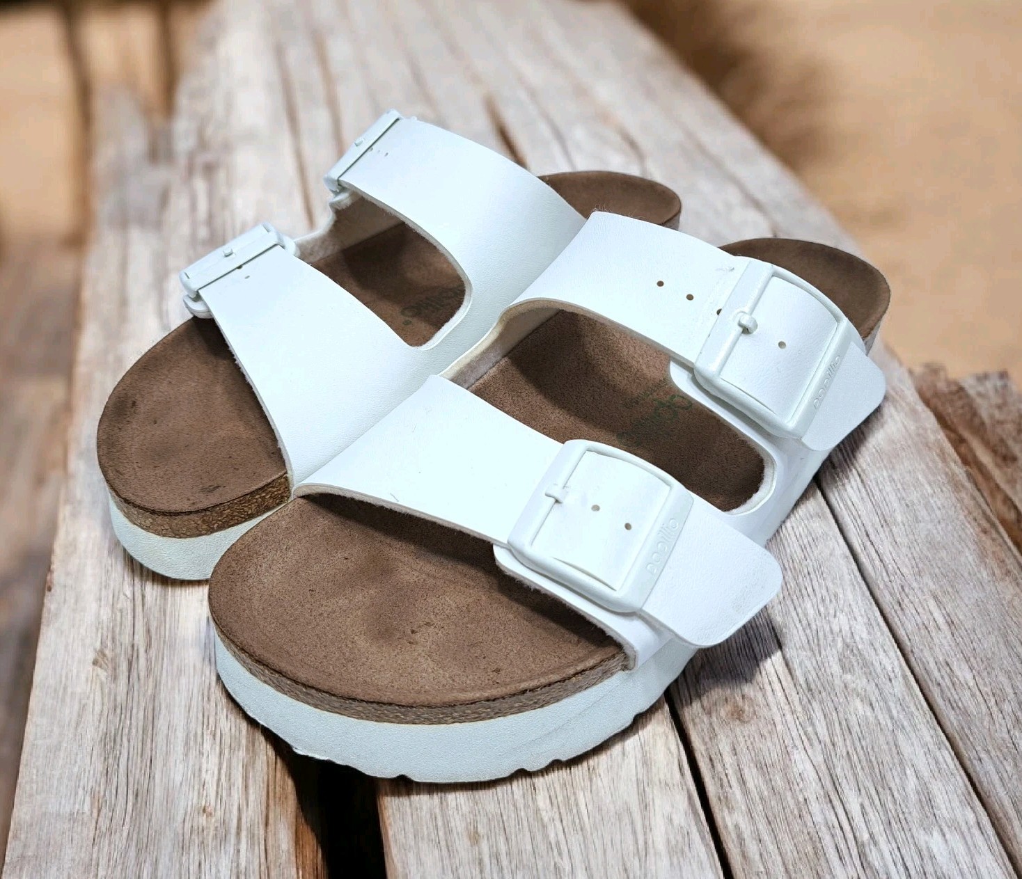 Birkenstock Papillio Platform Women’s Size 8 Arizona Buckle Sandal White Brown