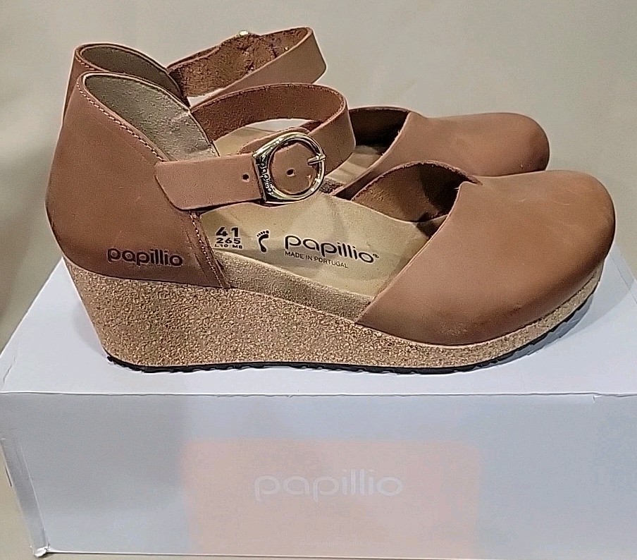 Birkenstock Papillo Mary Womens Shoes COGNAC Brown Round Toe Wedge Heels US 10🔥