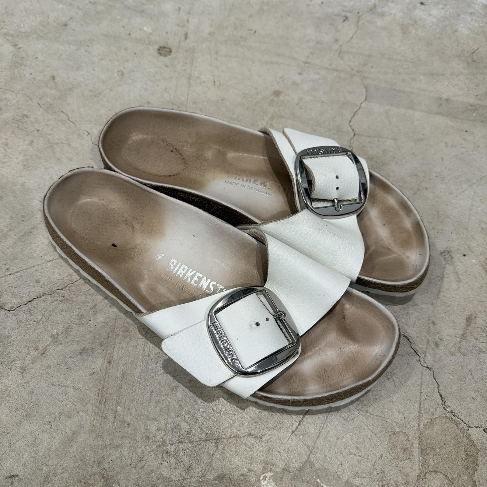 Birkenstock Madrid Big Buckle Slides Beige Leather Cork Footbed Sandals Size 40