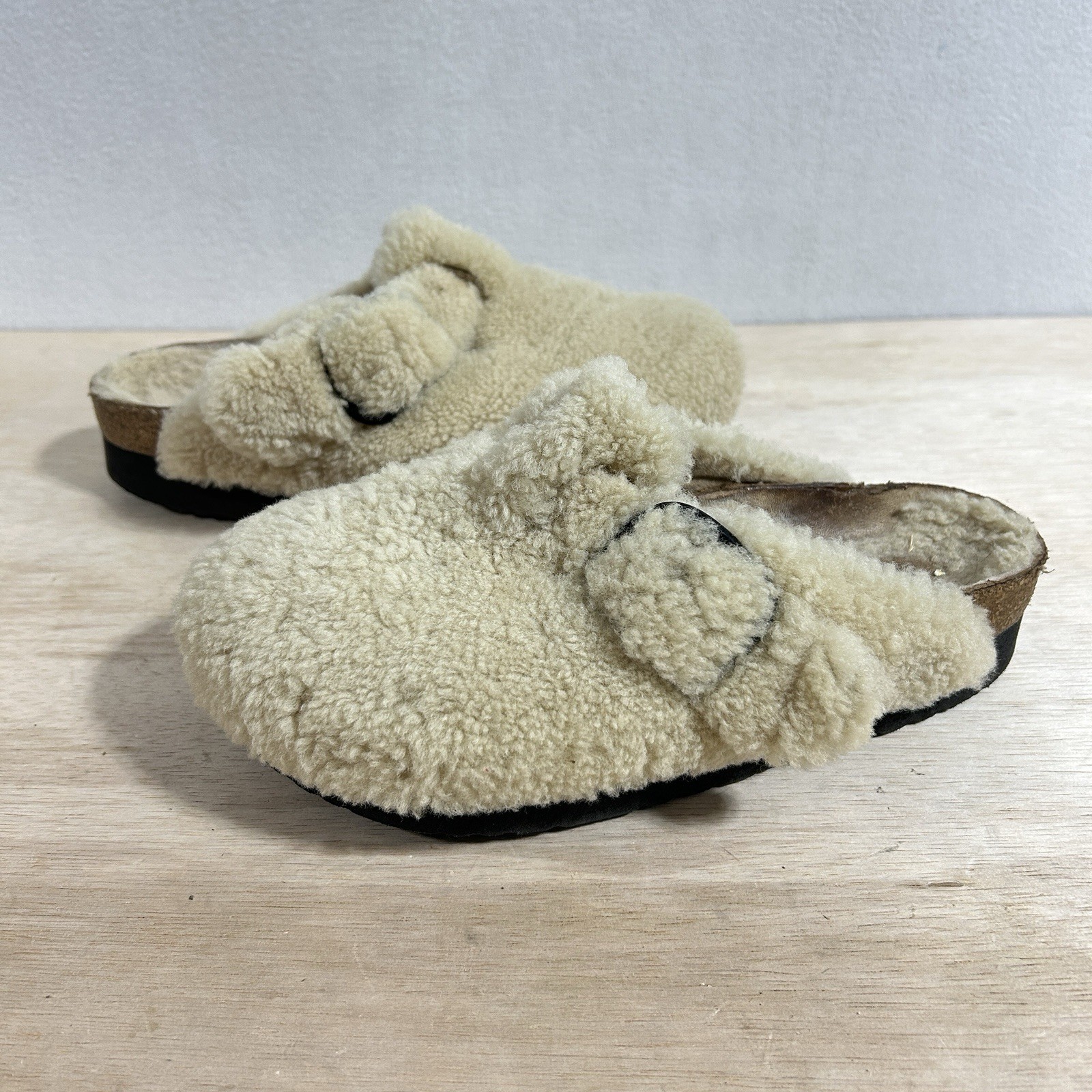 Birkenstock Papillio Boston Big Buckle Platform Shearling 39 Narrow Eggshell