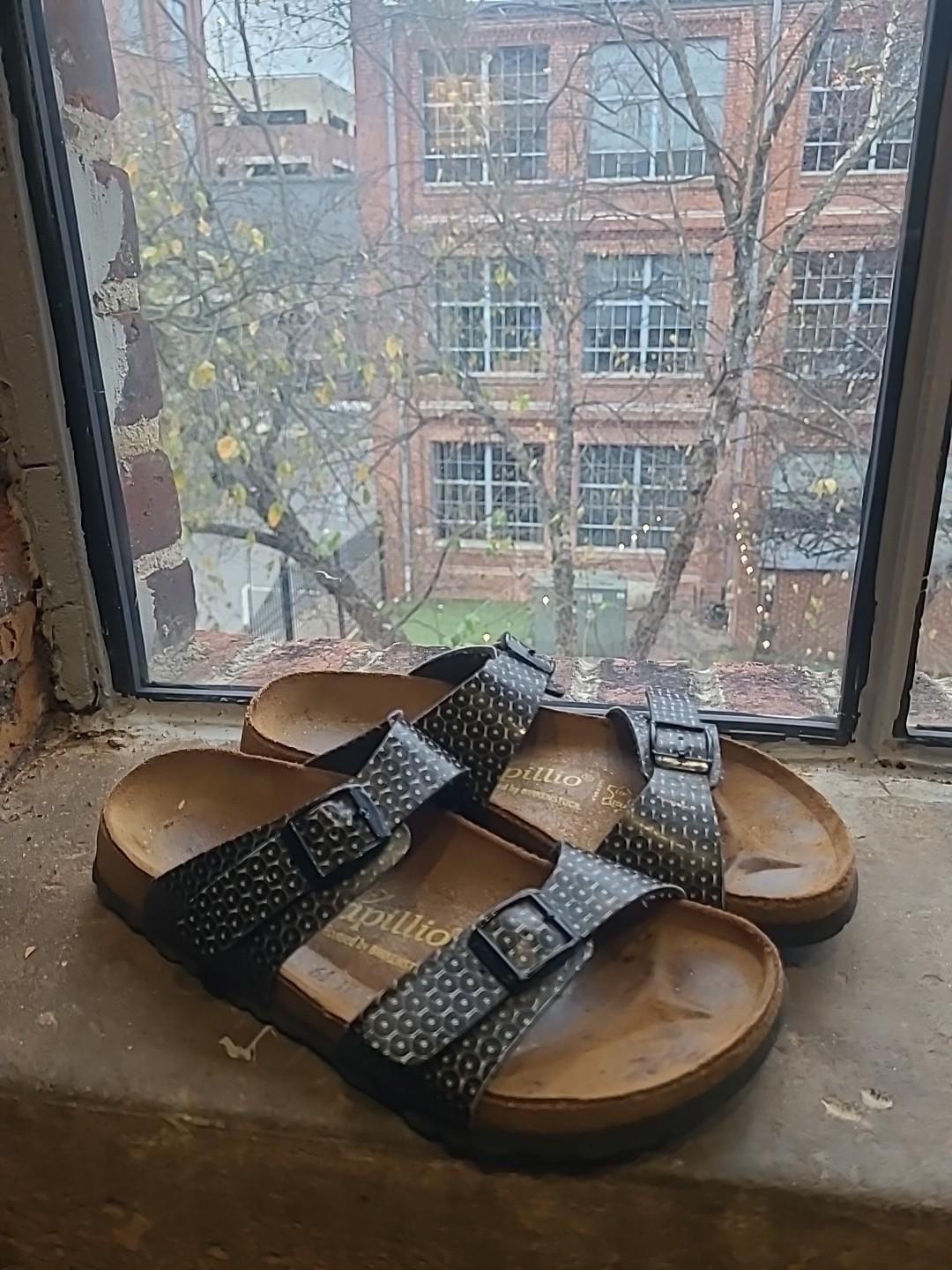 Birkenstock Papillio Sydney Sandals Womens Sz 7 Black Buckle Shoes Pailletten