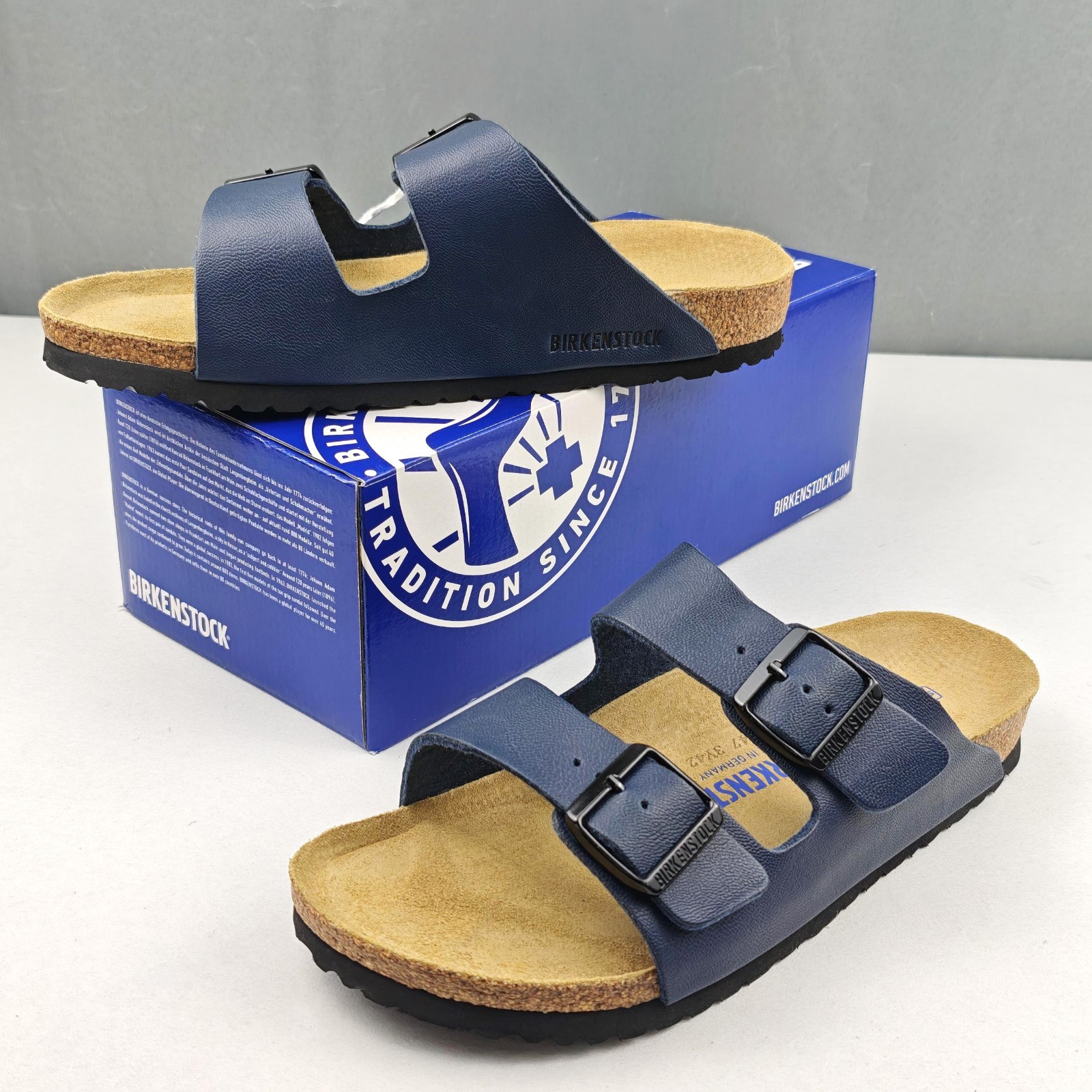 Birkenstock Arizona Birkibuc Blue Wide/Narrow Birko-Flor Leather  Sandals