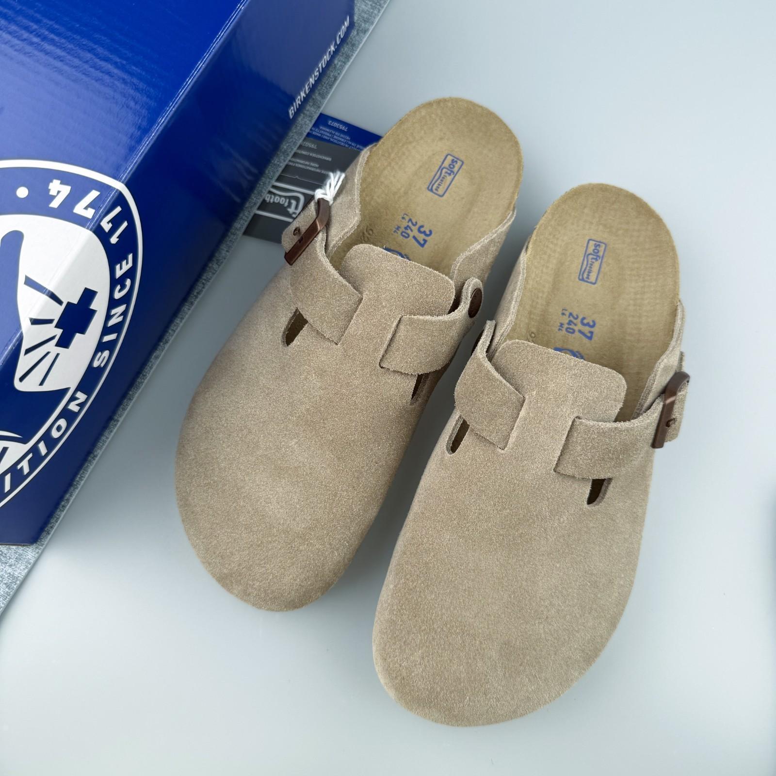 New Birkenstock Boston Taupe Suede Soft Footbed Unisex Flat Shoes Select Size