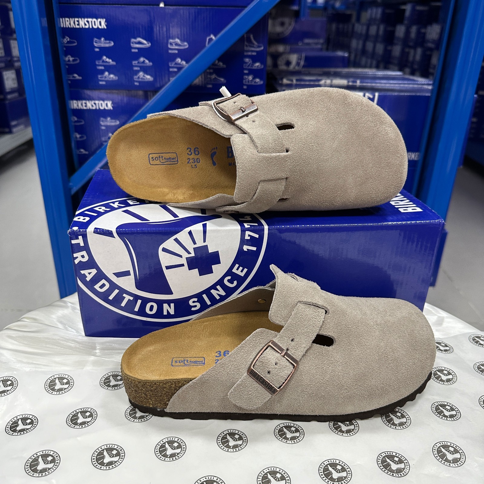 Birkenstock Boston Classic Taupe Suede Leather Unisex Shoes Narrow/Wide 37-45