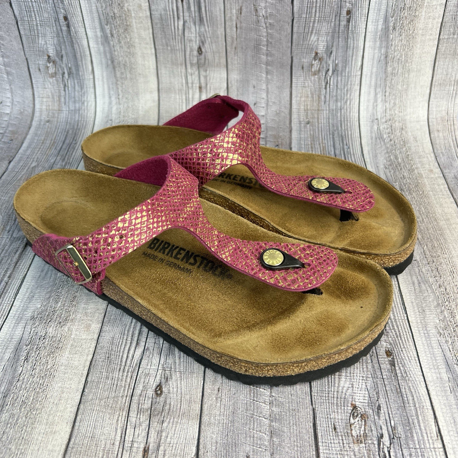 Birkenstock Gizeh Regular Sandals Pink Fuchsia Snake Toe Post Thong Women’s 40