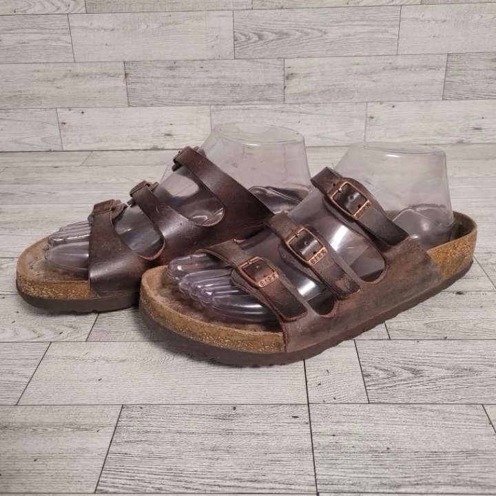 Women’s Birkenstock Florida Soft Brown Leather Slip-On Sandals Size 39 / 8-8.5