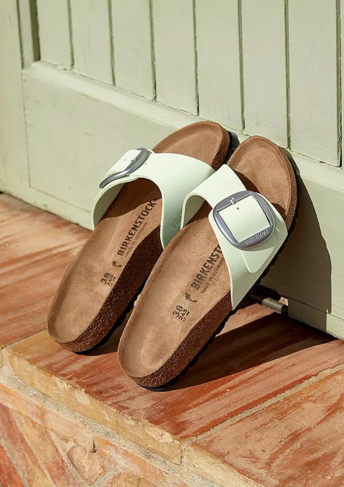 Birkenstock Madrid Big Buckle Sandals Green Leather Slides Women’s 10 EU 41 NIB!