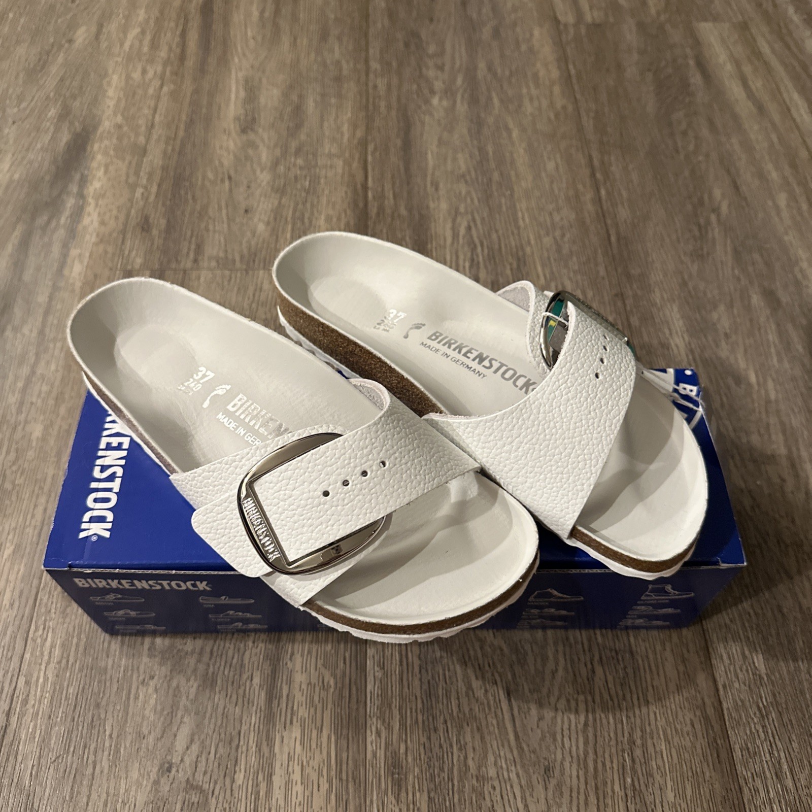 Birkenstock Madrid Big Buckle Sandal White Leather Wms EU 39 US 8-8.5