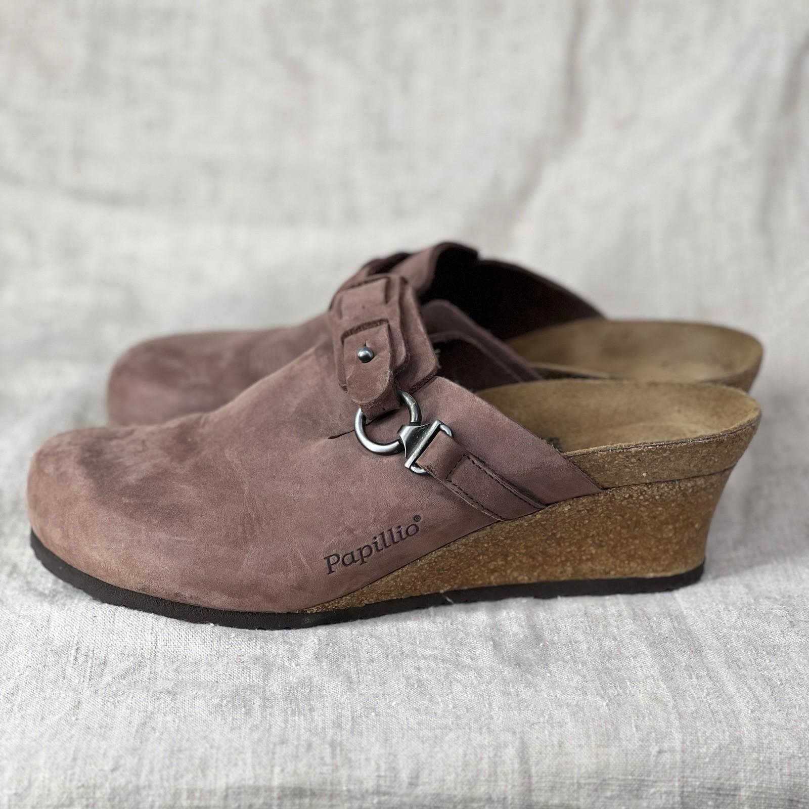 Birkenstock Papillio Wedge 8 39 Womens Boston Heel Clogs Women Brown Suede Slide