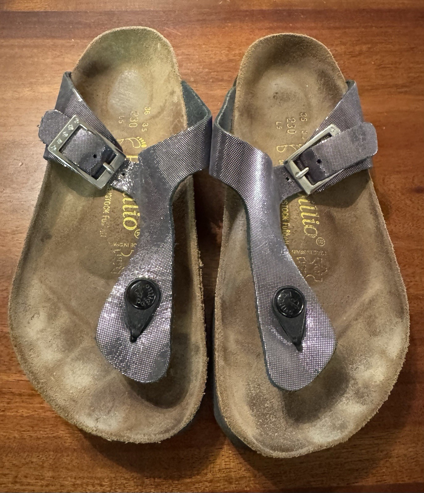 Birkenstock Papillio Gizeh Womens US 5 Metallic Purple T Strap Sandals