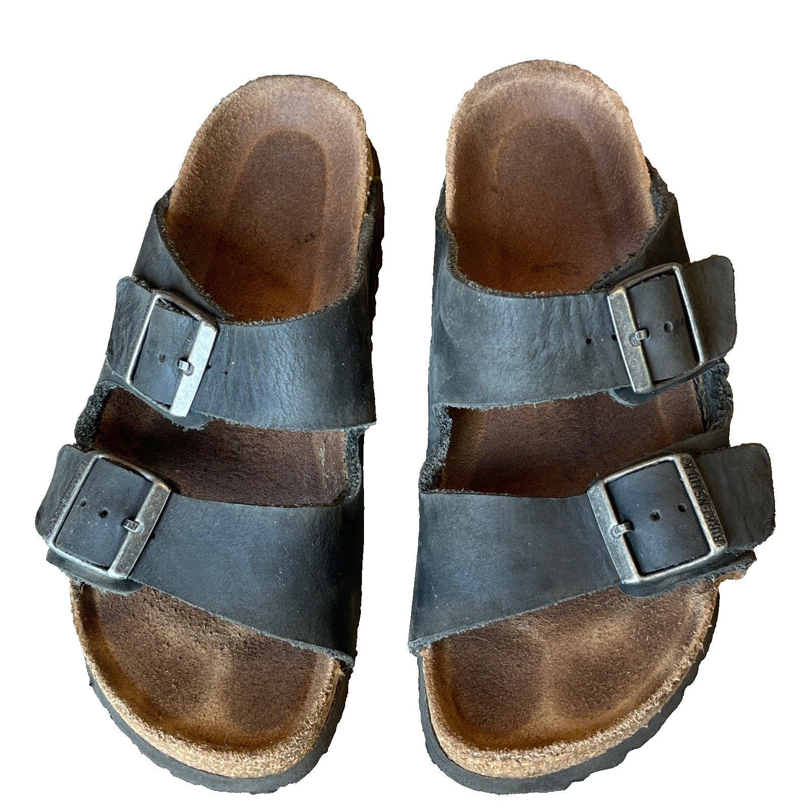 Birkenstock Arizona Slides Sandals Black Oiled Leather Womens 8-8.5 EU 39