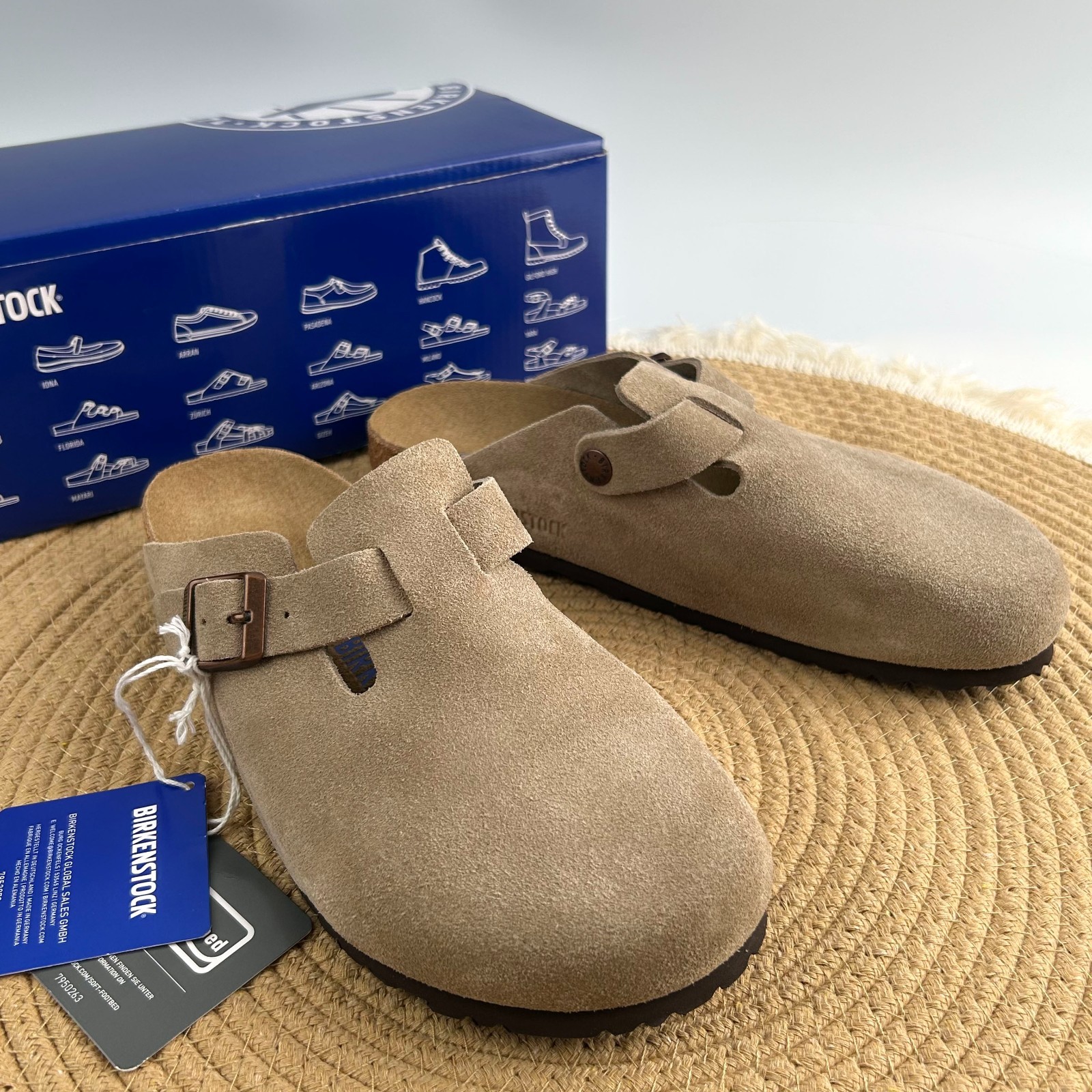 Birkenstock Boston Taupe Suede Leather Soft Footbed -Size 37-45 New W/ Box