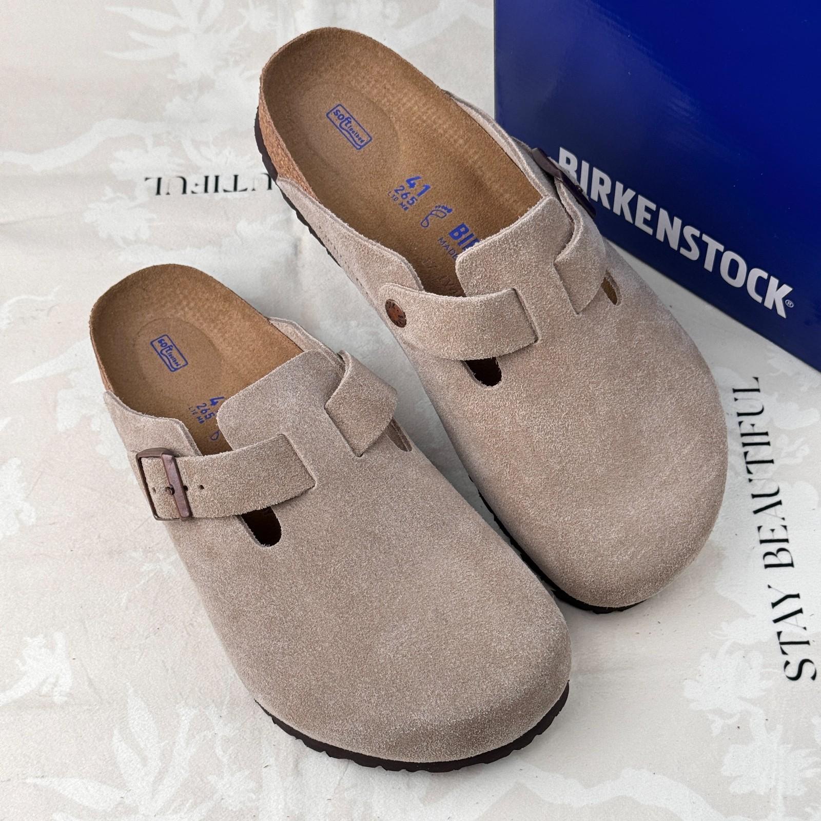 Birkenstock Boston Soft Footbed Taupe Suede Clogs Women and Men EU 37-45