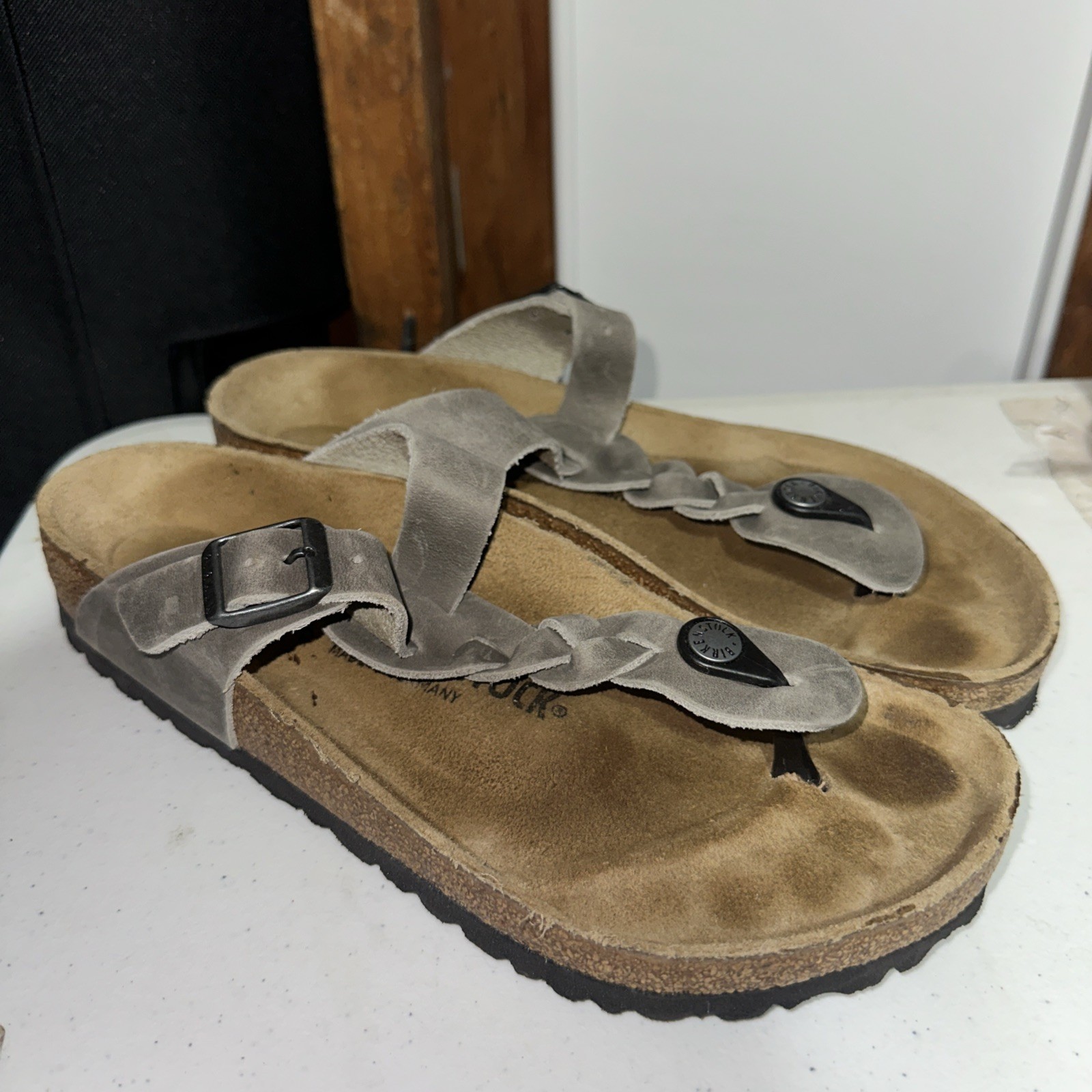 Birkenstock Gizeh Braided Iron Oiled Leather Women’s Size 39 (USA 8)