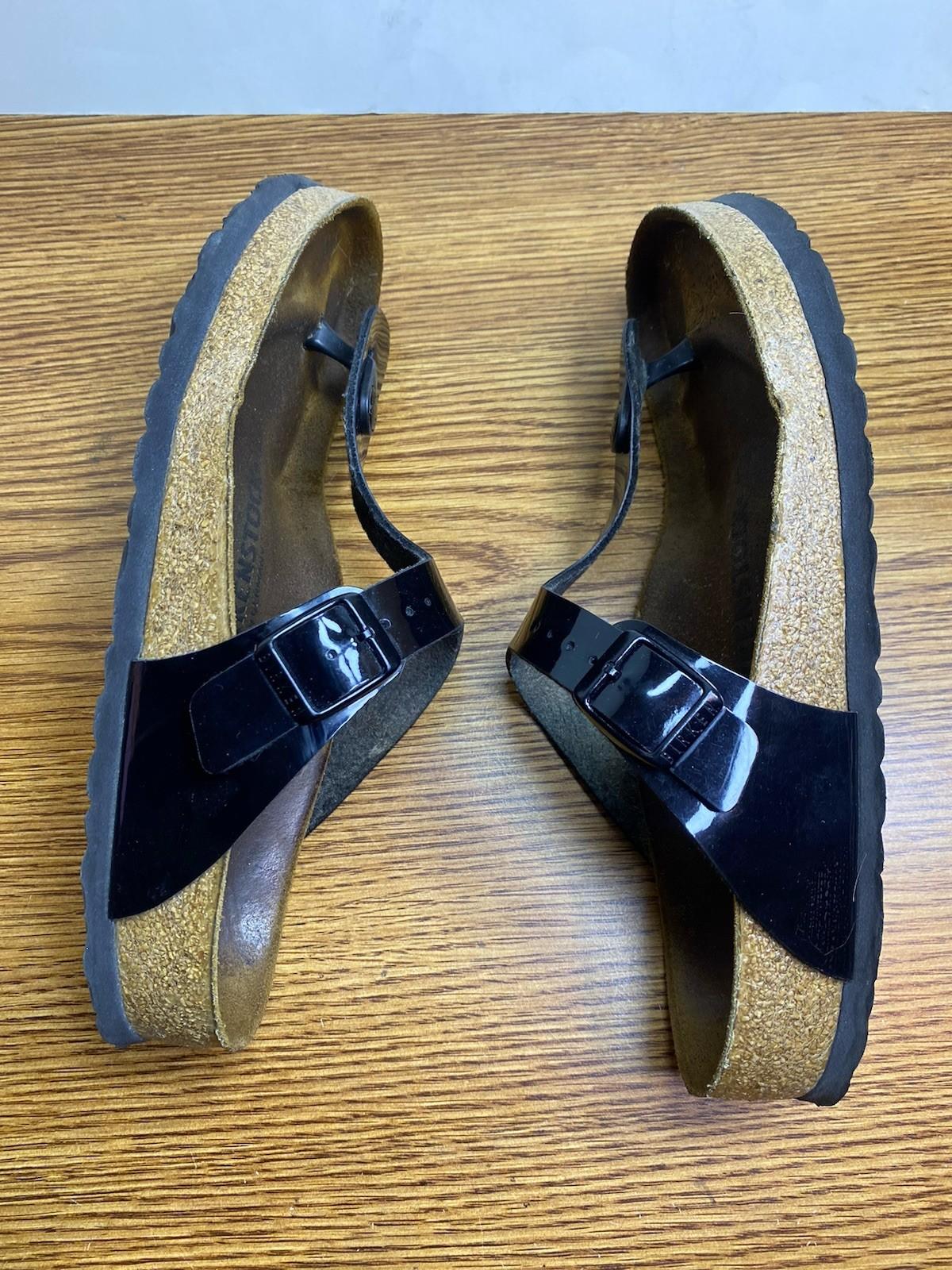 Birkenstock Gizeh Leather Black Patent Thong Sandal Womens Size EU 38 US 7M