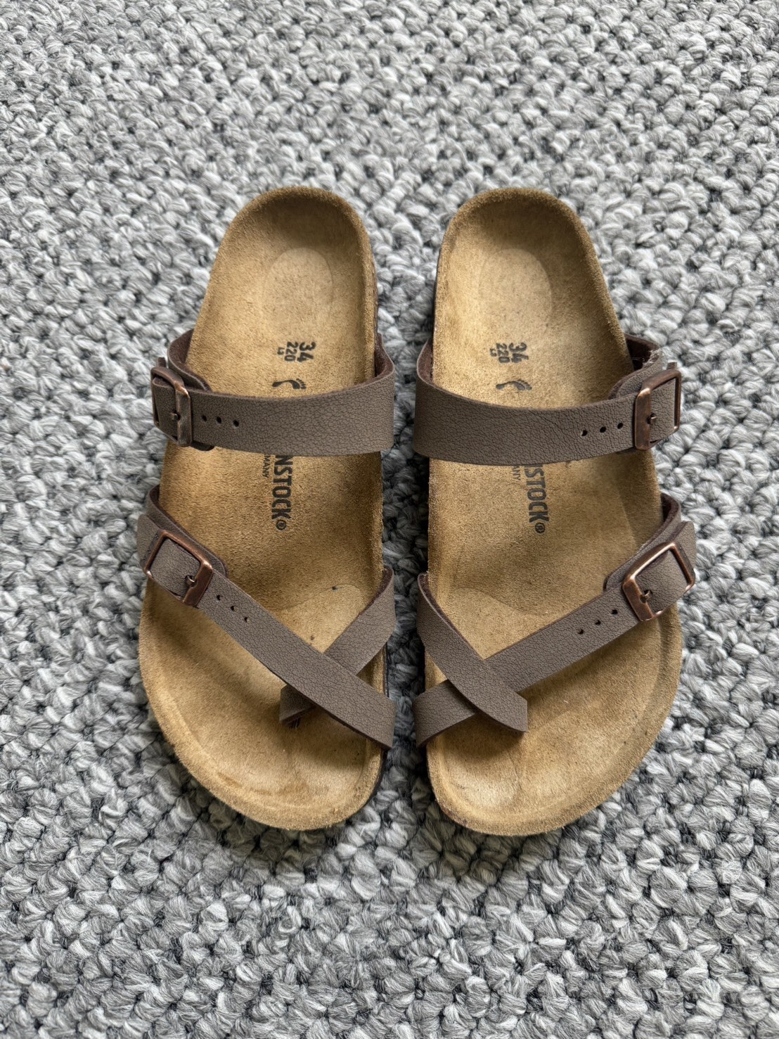 Birkenstock Mayari Thong Sandal Brown Leather Toe Loop Flats Buckle EU34 US W3.5