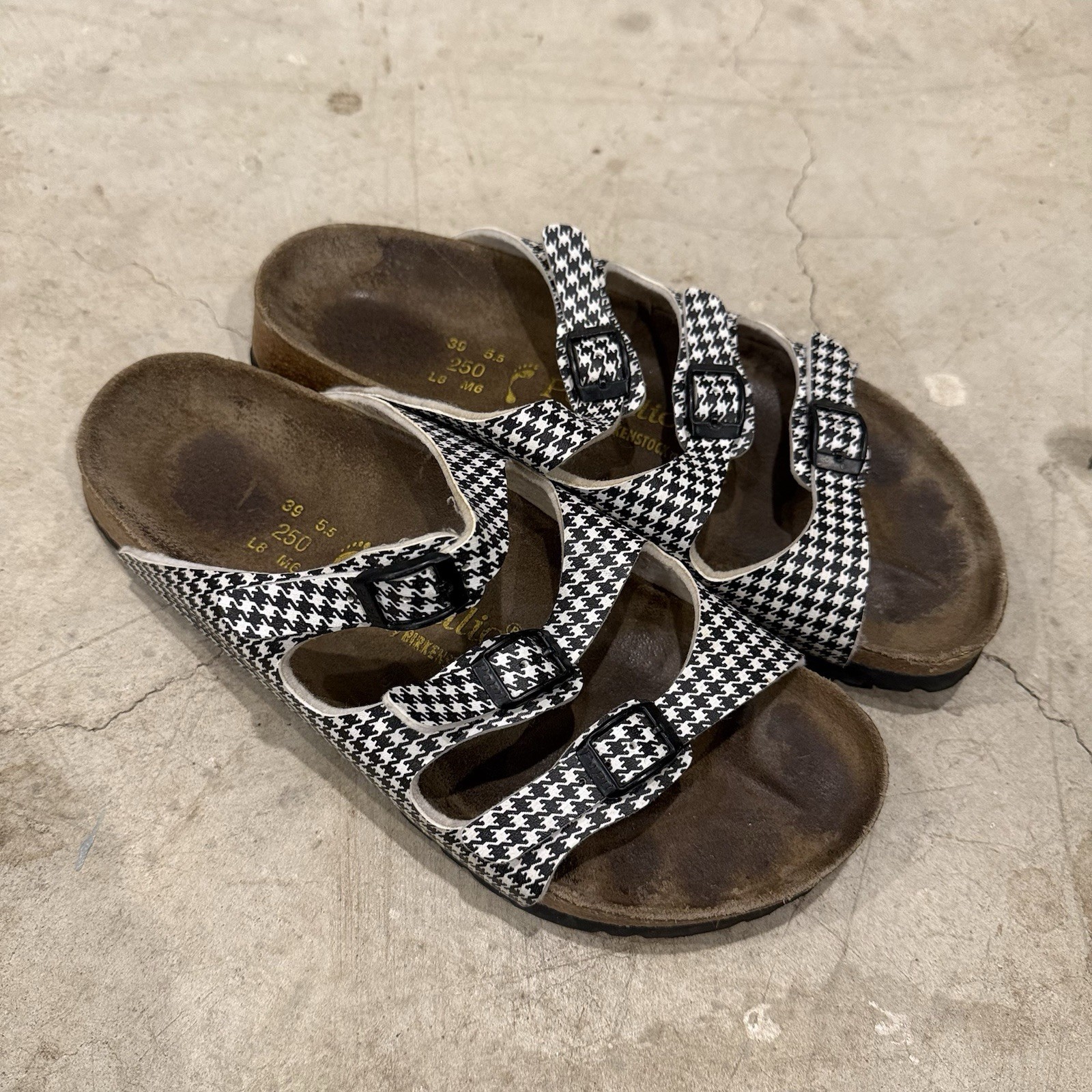 Papillio Birkenstock Florida Birko Black White Print Slide Sandal Size 39 US 8 N