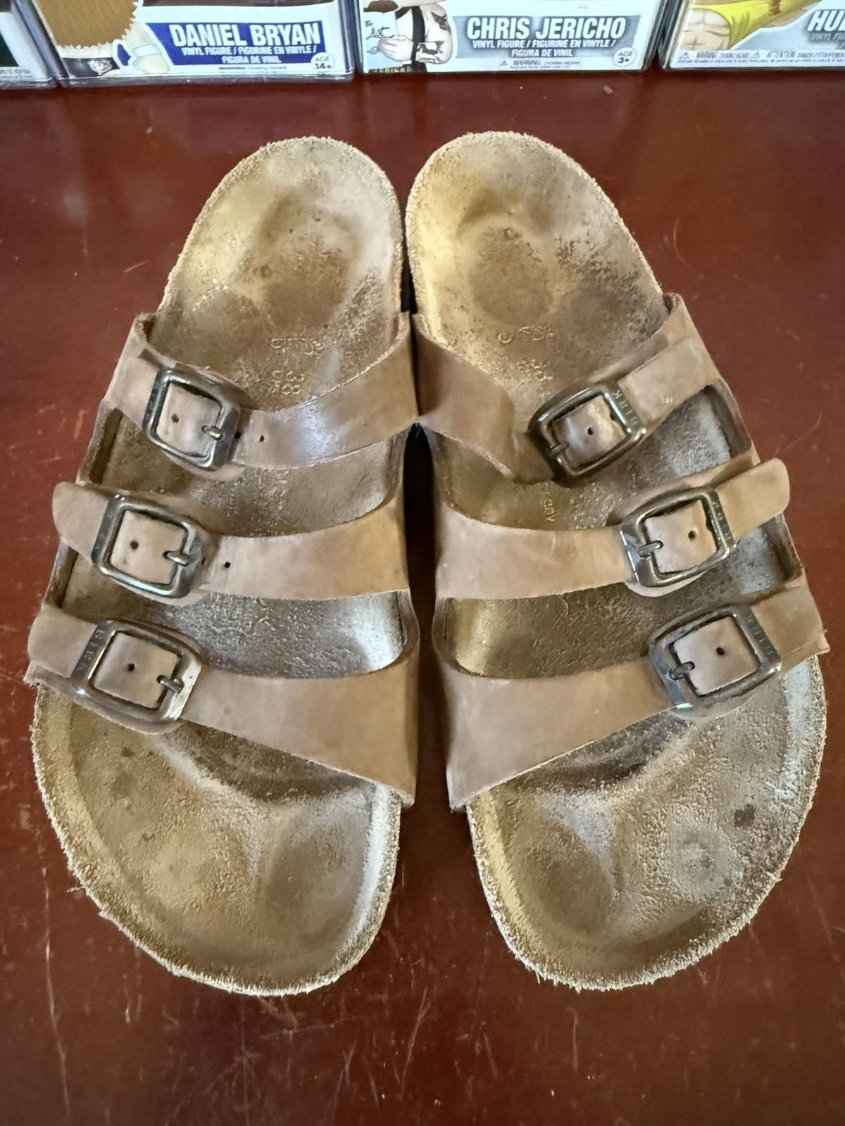 Good Soles, Has Flaw – Birkenstock Florida Brown Leather – 38 US 7 To 7.5