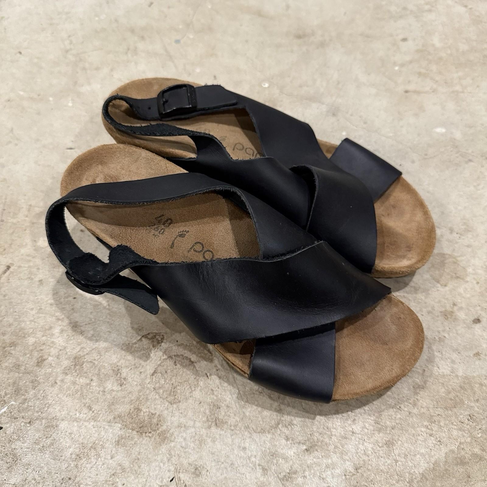 Birkenstock Papillio Samira Ring Buckle Wedge Heel Sandals Leather Size 40 Black