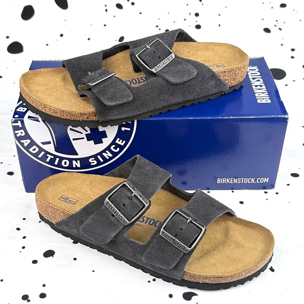 Birkenstock Arizona Narrow/Wide Velvet Gray Suede Leather Unisex Sandals 37-45