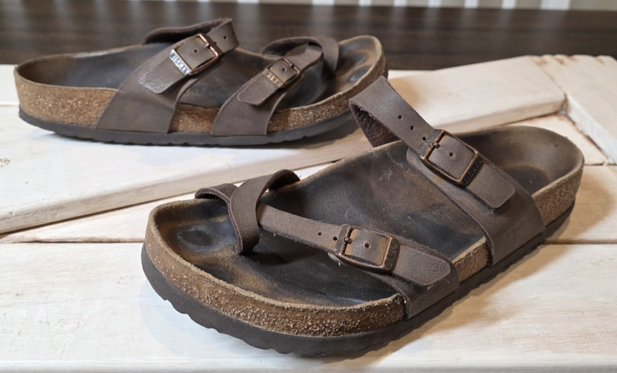 Birkenstock Mayari Birks Sandals Shoe Toe Loop Brown Leather EU 39 US 8-8.5 Birk